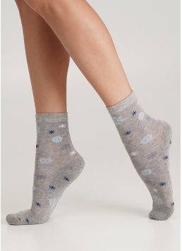 Шкарпетки в сніжинки з махровою стопою WS3 TERRY 2301 light grey melange (сірий)
