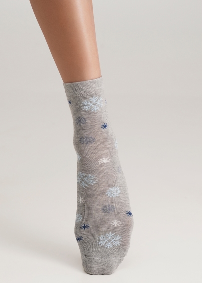 Шкарпетки в сніжинки з махровою стопою WS3 TERRY 2301 light grey melange (сірий)