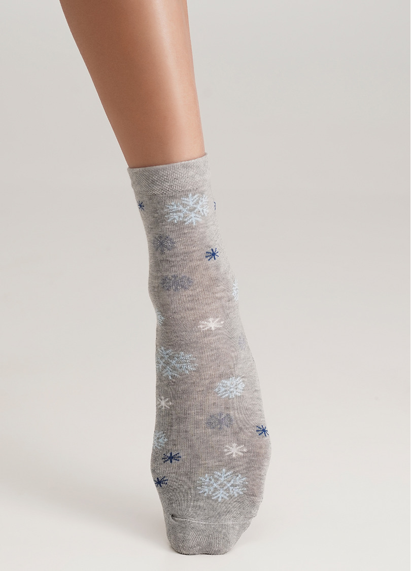 Шкарпетки в сніжинки з махровою стопою WS3 TERRY 2301 light grey melange (сірий)