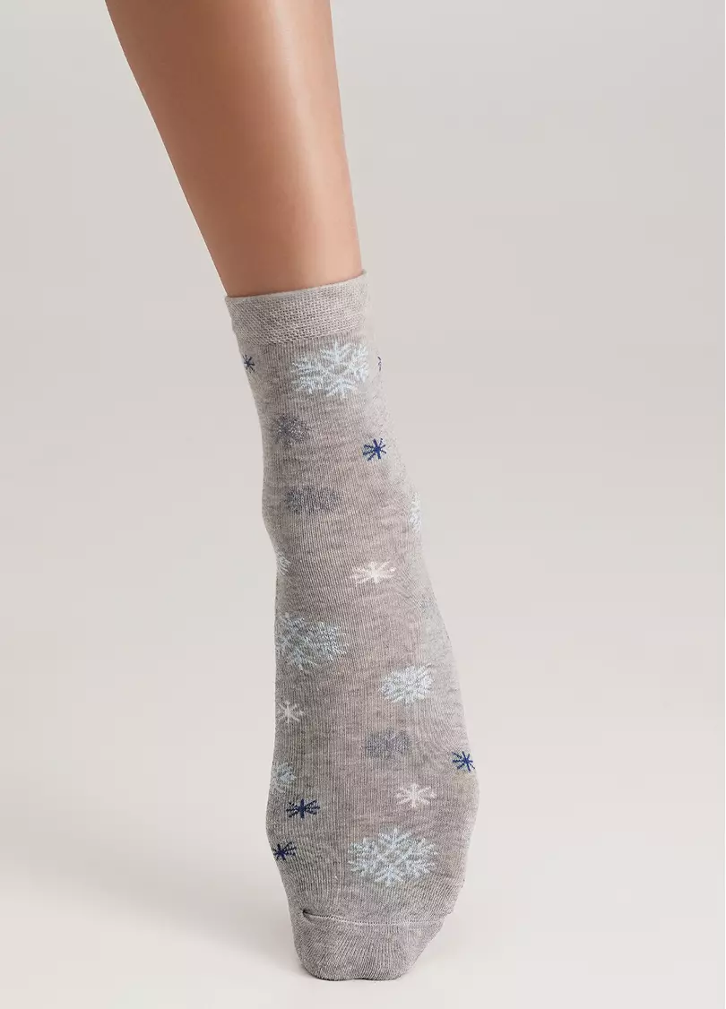 Шкарпетки в сніжинки з махровою стопою WS3 TERRY 2301 light grey melange (сірий)