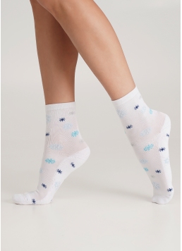 Шкарпетки в сніжинки з махровою стопою WS3 TERRY 2301 white (білий)