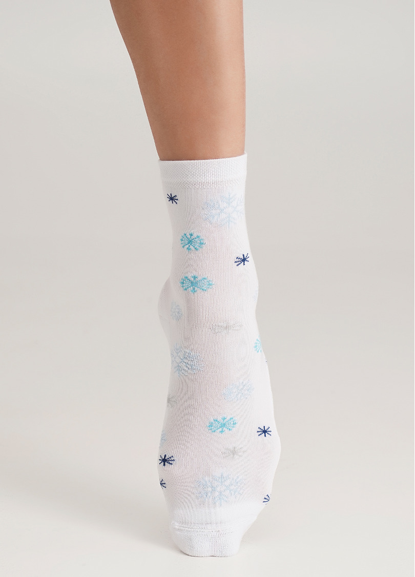 Шкарпетки в сніжинки з махровою стопою WS3 TERRY 2301 white (білий)