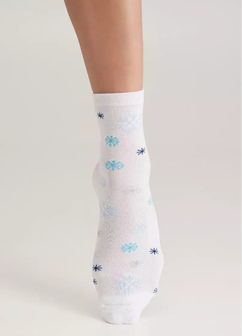 Шкарпетки в сніжинки з махровою стопою WS3 TERRY 2301 white (білий)