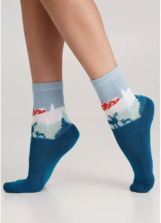 Носки со скандинавским домом с махровой стопой WS3 TERRY 2302 blue sapphire (синий)