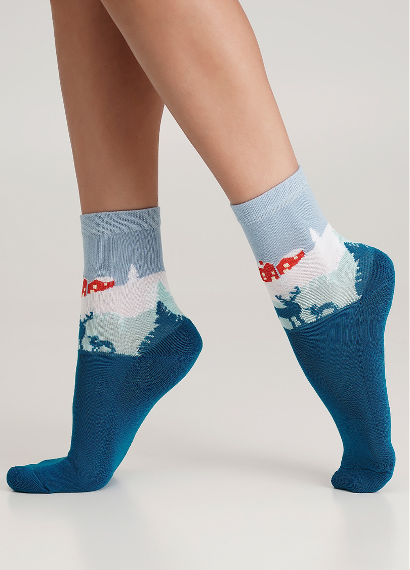 Носки со скандинавским домом с махровой стопой WS3 TERRY 2302 blue sapphire (синий)