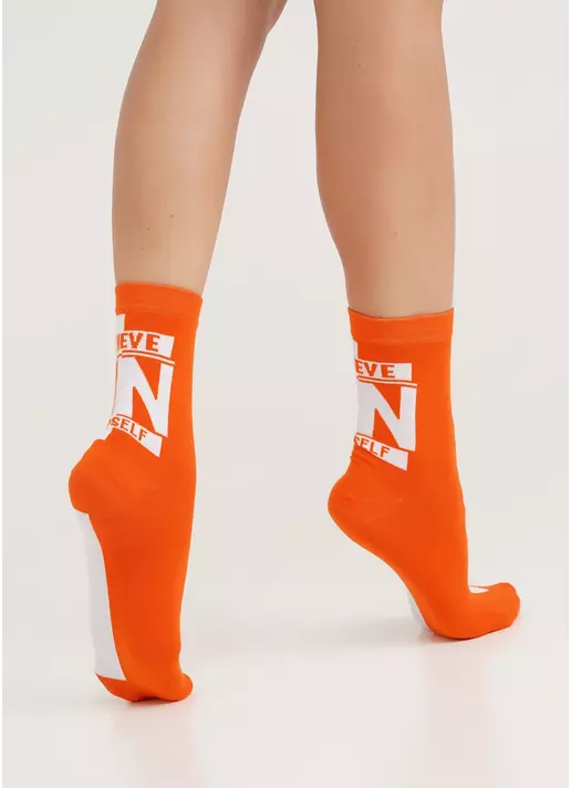 Носки с надписью "Believe In Yourself" WS3 TEXT 001 white/orange (белый/оранжевый)
