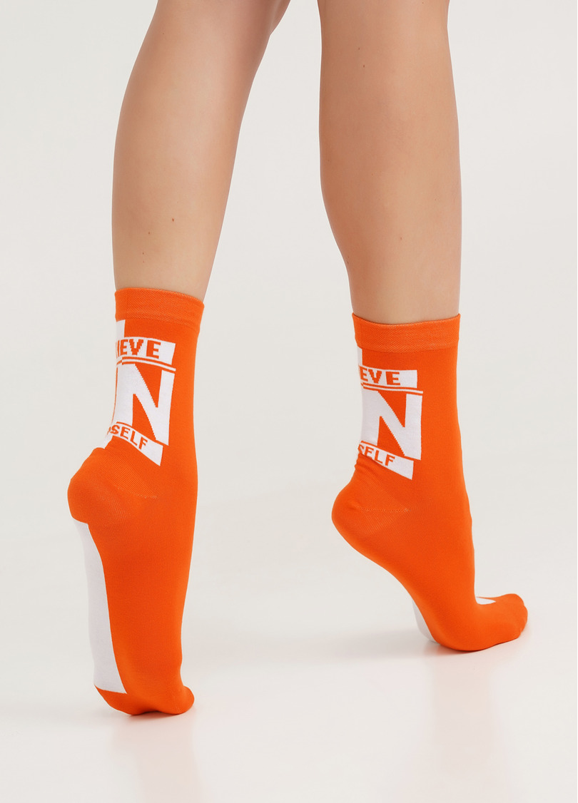 Шкарпетки з написом "Believe In Yourself" WS3 TEXT 001 white/orange (білий/помаранчевий)