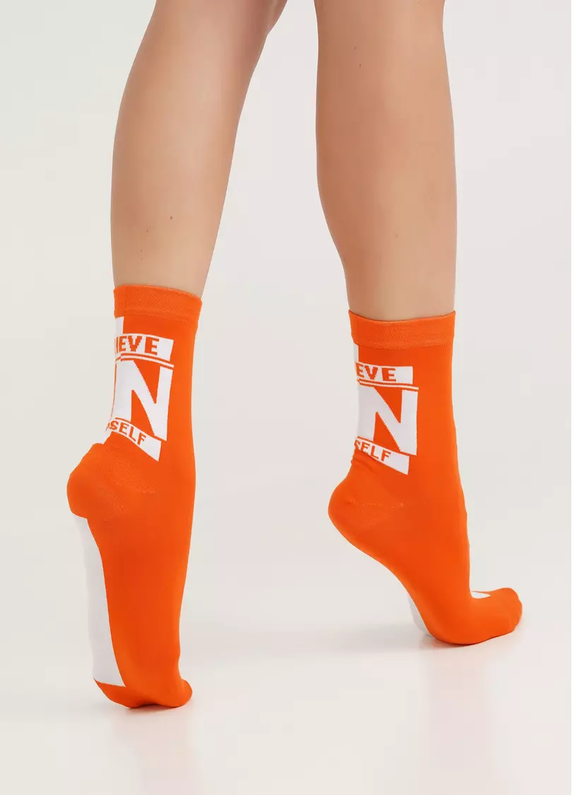 Шкарпетки з написом "Believe In Yourself" WS3 TEXT 001 white/orange (білий/помаранчевий)