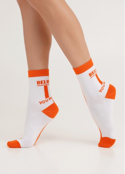 Шкарпетки з написом "Believe In Yourself" WS3 TEXT 001 white/orange (білий/помаранчевий)