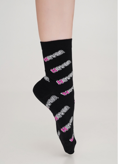 Женские носки в надписи NEVER WS3 TEXT 002 black (черный)