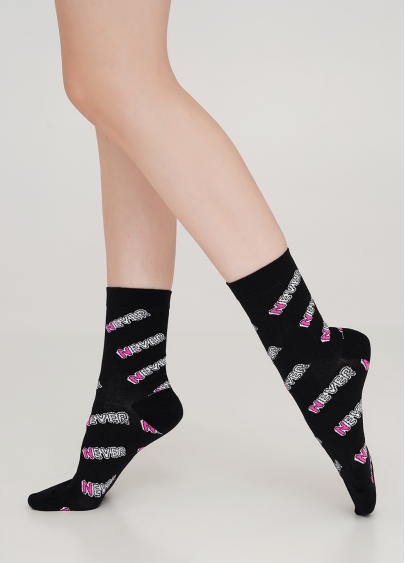 Женские носки в надписи NEVER WS3 TEXT 002 black (черный)