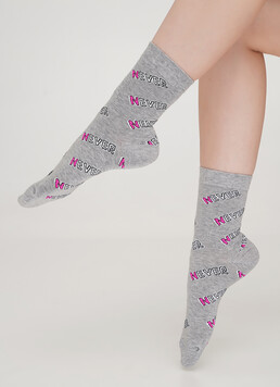 Жіночі шкарпетки в написи NEVER WS3 TEXT 002 light grey melange (сірий меланж)