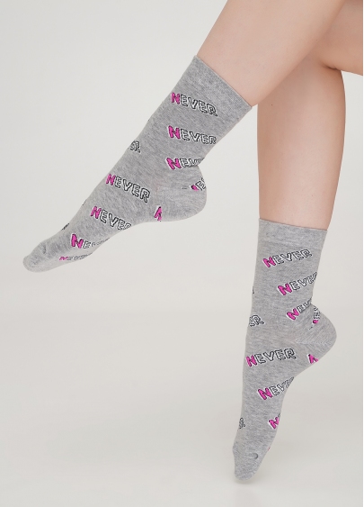 Женские носки в надписи NEVER WS3 TEXT 002 light grey melange (серый меланж)
