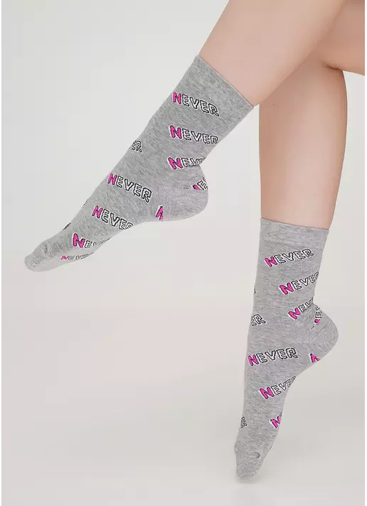 Женские носки в надписи NEVER WS3 TEXT 002 light grey melange (серый меланж)
