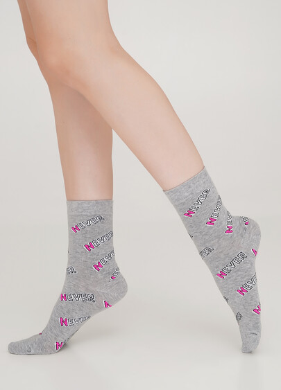Женские носки в надписи NEVER WS3 TEXT 002 light grey melange (серый меланж)