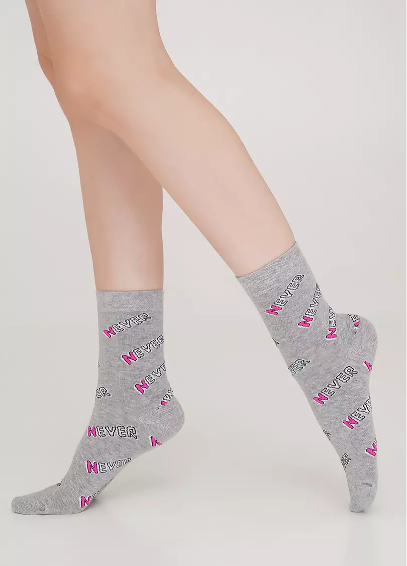 Женские носки в надписи NEVER WS3 TEXT 002 light grey melange (серый меланж)