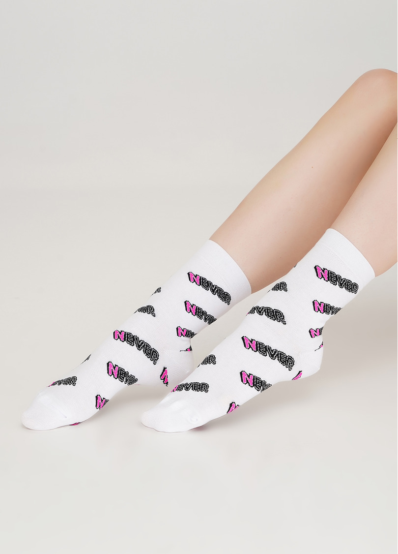 Женские носки в надписи NEVER WS3 TEXT 002 white (белый)