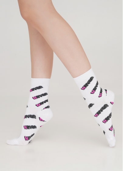 Женские носки в надписи NEVER WS3 TEXT 002 white (белый)