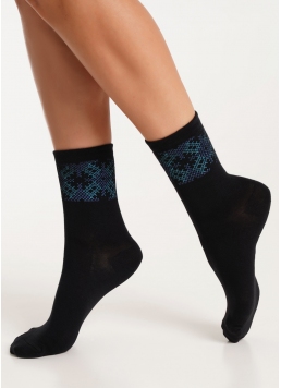 Високі шкарпетки з орнаментом WS3 UKR 002 black/avio (чорний/блакитний)