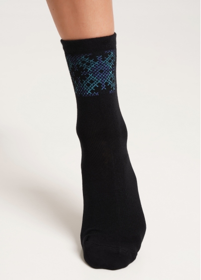 Высокие носки с орнаментом WS3 UKR 002 black/avio (черный/голубой)