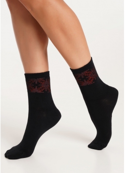 Высокие носки с орнаментом WS3 UKR 002 black/red (черный/красный)