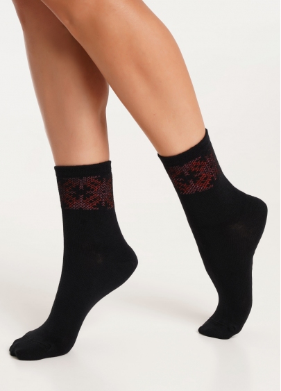 Високі шкарпетки з орнаментом WS3 UKR 002 black/red (чорний/червоний)