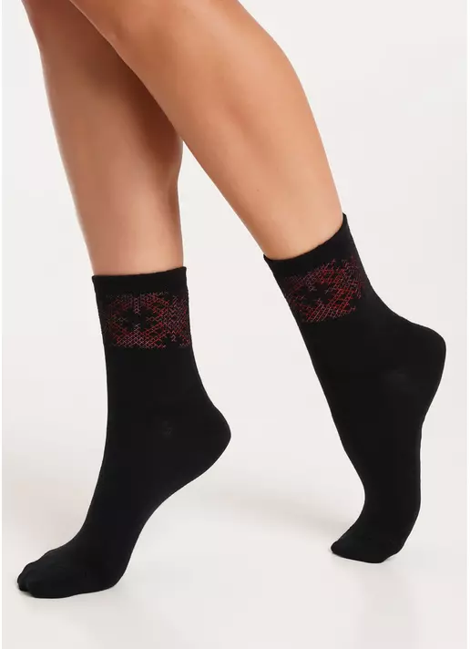 Високі шкарпетки з орнаментом WS3 UKR 002 black/red (чорний/червоний)