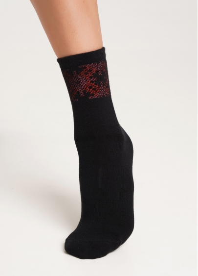 Високі шкарпетки з орнаментом WS3 UKR 002 black/red (чорний/червоний)