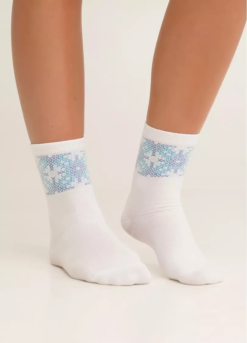 Высокие носки с орнаментом WS3 UKR 002 white/avio (белый/голубой)