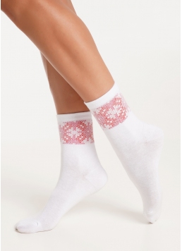 Високі шкарпетки з орнаментом WS3 UKR 002 white/red (білий/червоний)