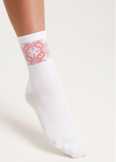 Высокие носки с орнаментом WS3 UKR 002 white/red (белый/красный)