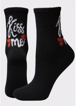 Жіночі високі шкарпетки з написом WS3 VALENTINE 001 black (чорний)