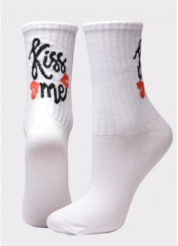Женские высокие носки с надписью WS3 VALENTINE 001 white (белый)