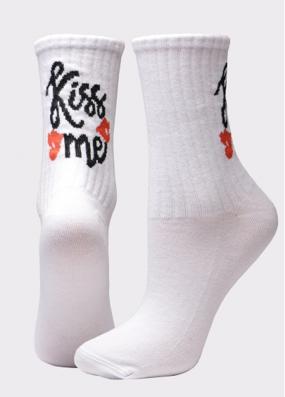 Женские высокие носки с надписью WS3 VALENTINE 001 white (белый)