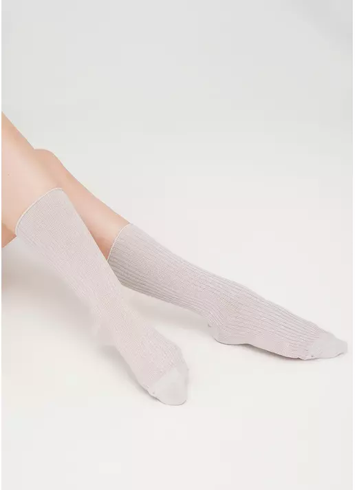 Високі шкарпетки в рубчик з люрексом WS4 LUREX RIB 001 moonlight (бежевий)