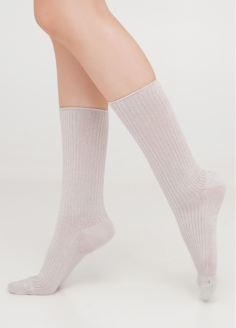 Высокие носки в рубчик с люрексом WS4 LUREX RIB 001 moonlight (бежевый)