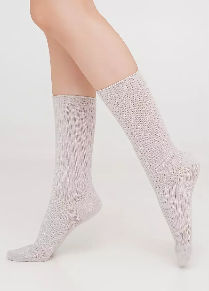 Высокие носки в рубчик с люрексом WS4 LUREX RIB 001 moonlight (бежевый)