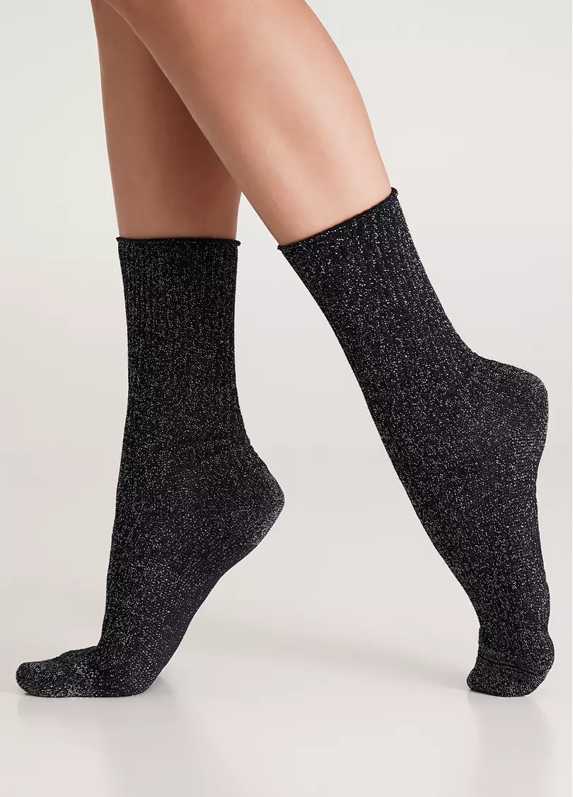 Високі шкарпетки в рубчик з люрексом WS4 LUREX RIB 001 navy (синій)