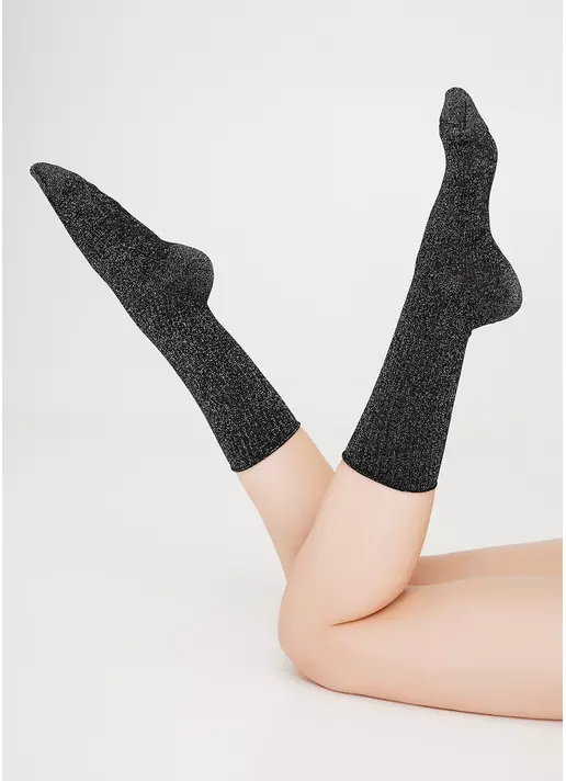 Високі шкарпетки в рубчик з люрексом WS4 LUREX RIB 001 nero (чорний)