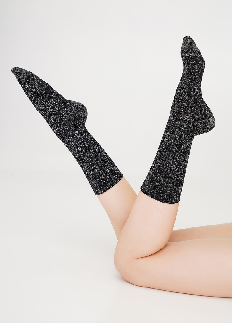 Високі шкарпетки в рубчик з люрексом WS4 LUREX RIB 001 nero (чорний)
