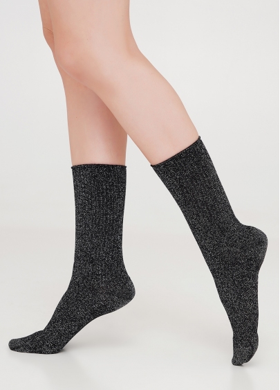 Высокие носки в рубчик с люрексом WS4 LUREX RIB 001 nero (черный)