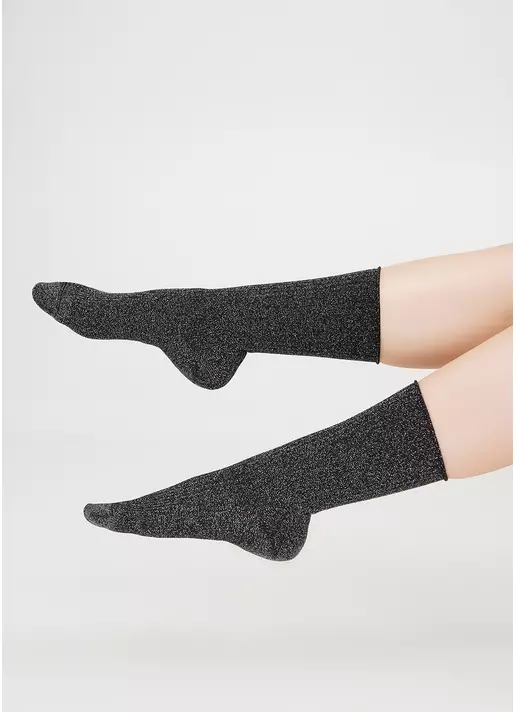 Високі шкарпетки в рубчик з люрексом WS4 LUREX RIB 001 pirate black (чорний)