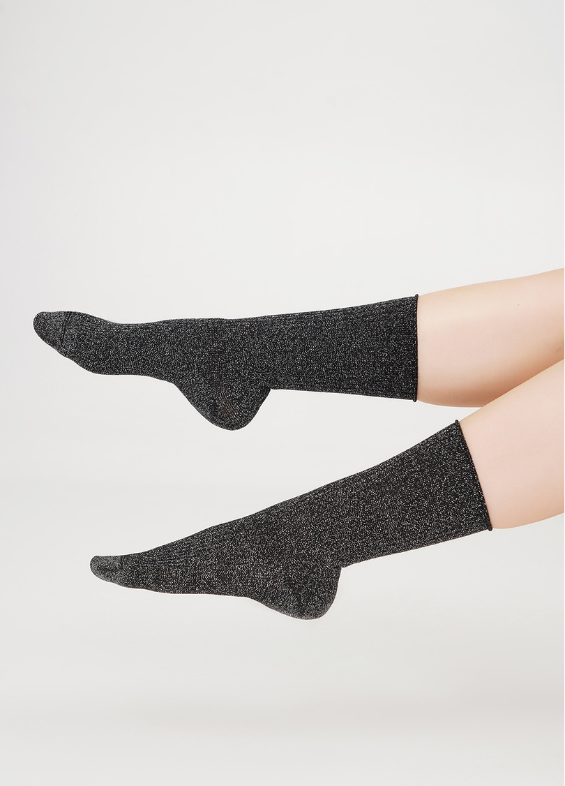 Високі шкарпетки в рубчик з люрексом WS4 LUREX RIB 001 pirate black (чорний)