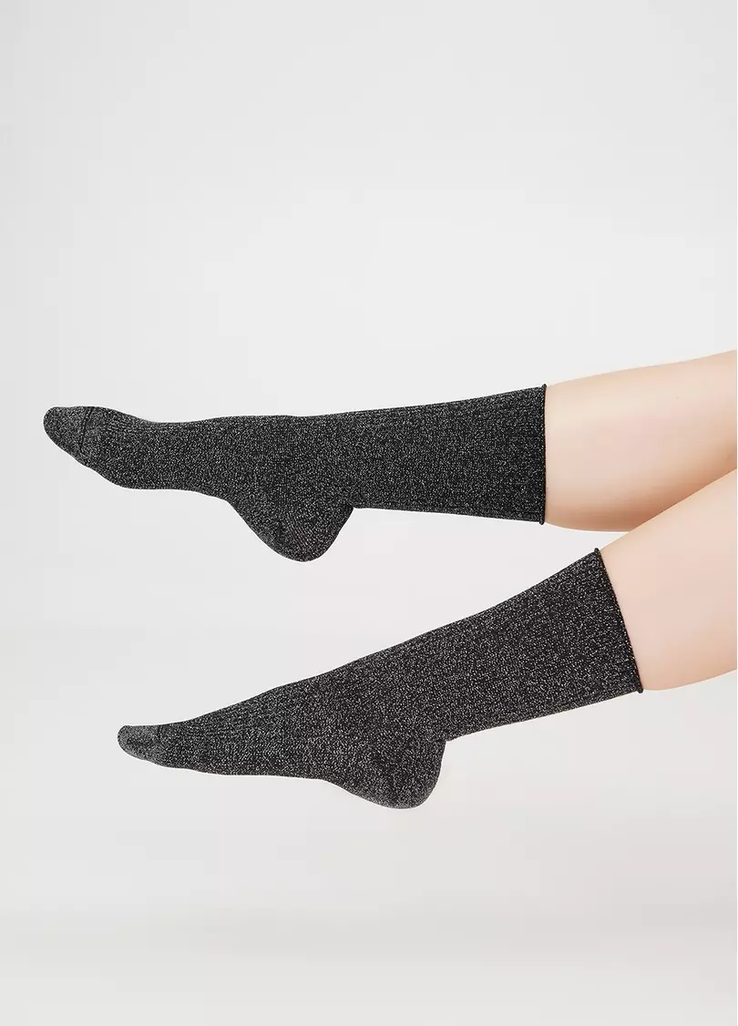 Високі шкарпетки в рубчик з люрексом WS4 LUREX RIB 001 pirate black (чорний)