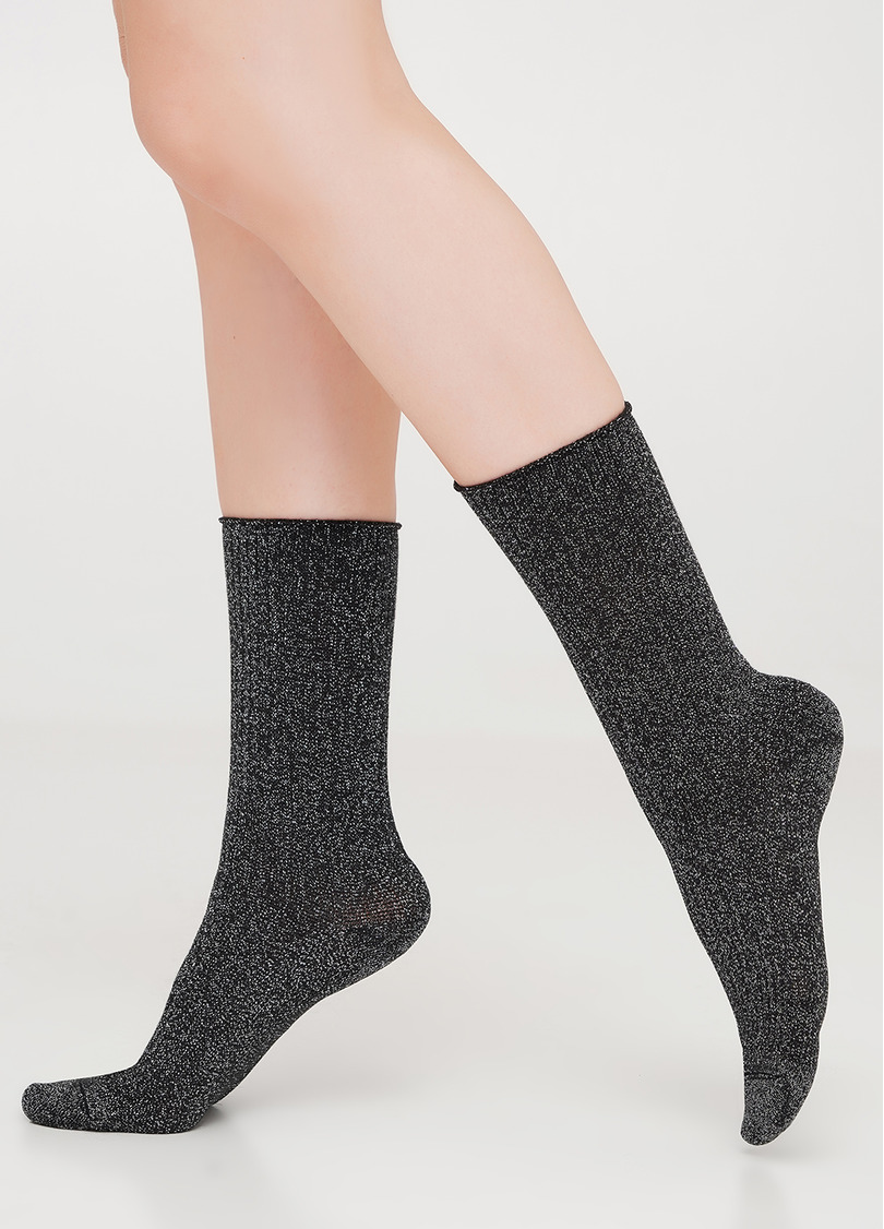 Високі шкарпетки в рубчик з люрексом WS4 LUREX RIB 001 pirate black (чорний)