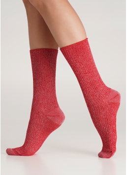 Высокие носки в рубчик с люрексом WS4 LUREX RIB 001 red (красный)