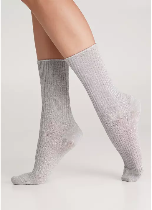 Високі шкарпетки в рубчик з люрексом WS4 LUREX RIB 001 silver (сірий)