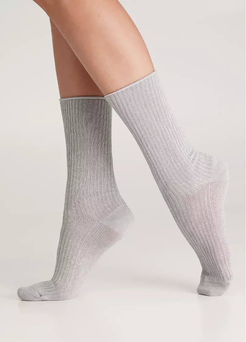 Высокие носки в рубчик с люрексом WS4 LUREX RIB 001 silver (серый)