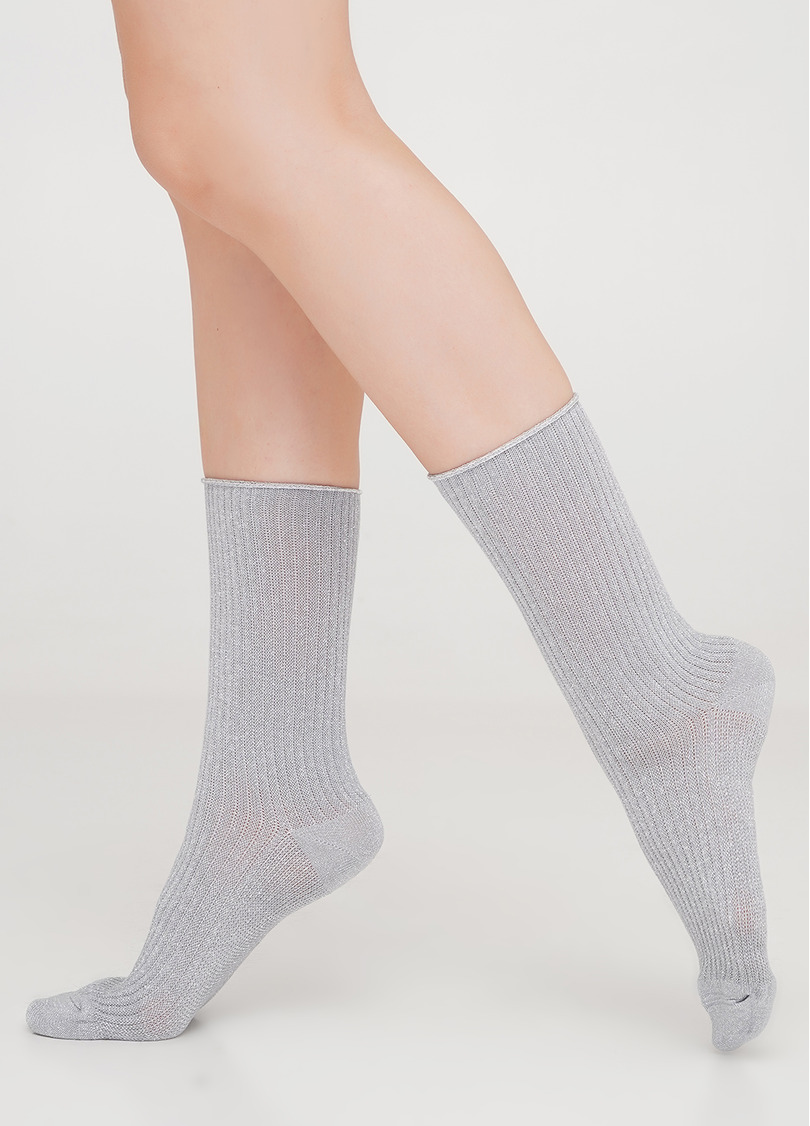 Високі шкарпетки в рубчик з люрексом WS4 LUREX RIB 001 steel (сірий)