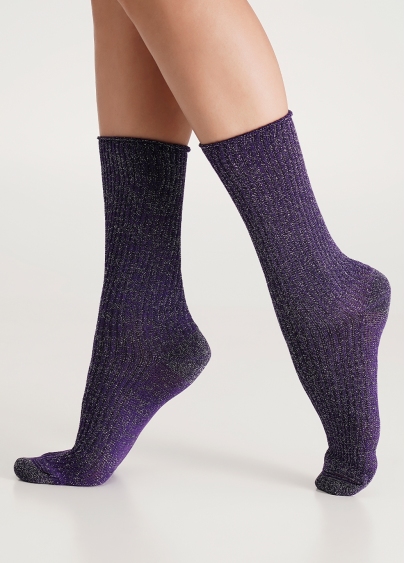 Високі шкарпетки в рубчик з люрексом WS4 LUREX RIB 001 violet indigo (фіолетовий)